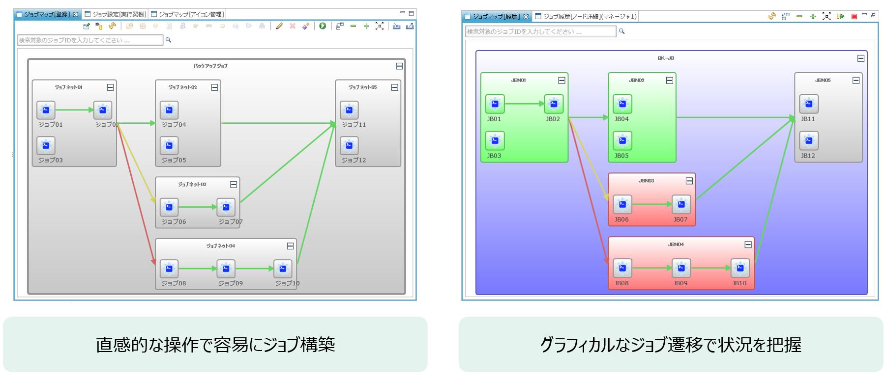 ジョブマップで俯瞰的な管理と簡単設定の様子