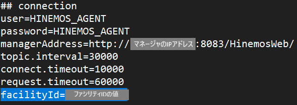 ファシリティIDを手動で入力したAgent.properties
